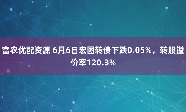 富农优配资源 6月6日宏图转债下跌0.05%，转股溢价率120.3%